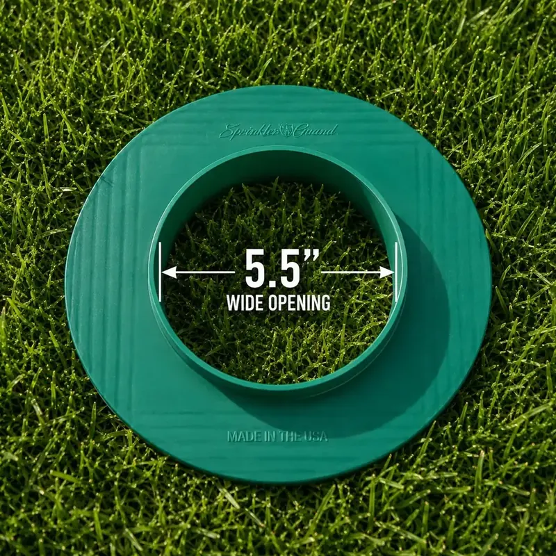 Sprinkler-Guard 5-Inch placed on the lawn around a sprinkler head