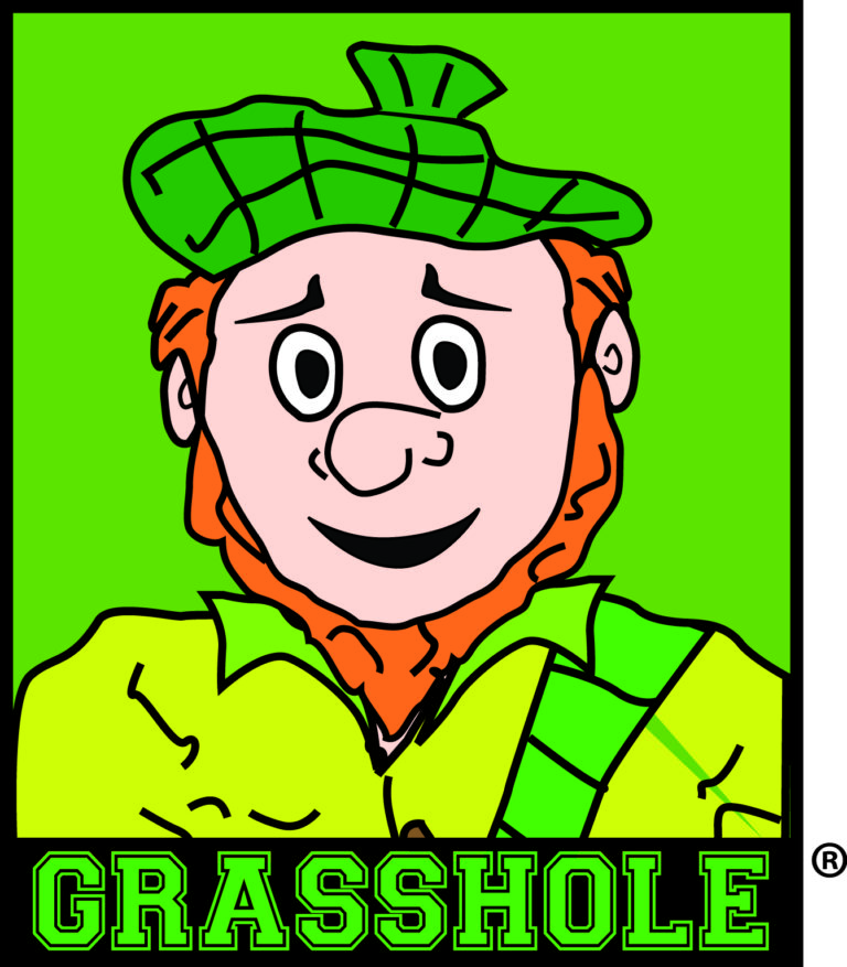 A person illustration with grasshole logo in green color