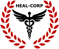 Heal Corp logo in red and black color on transparent background